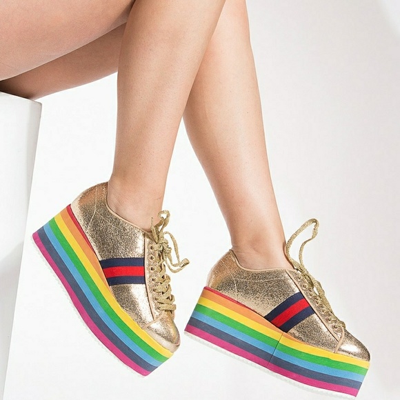 NO RESTOCK**🌻Metallic Lace Up Flatform Sneakers - Picture 2 of 8